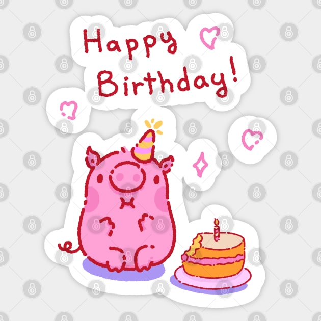 Happy birthday! Pig eating your cake Sticker by Tinyarts